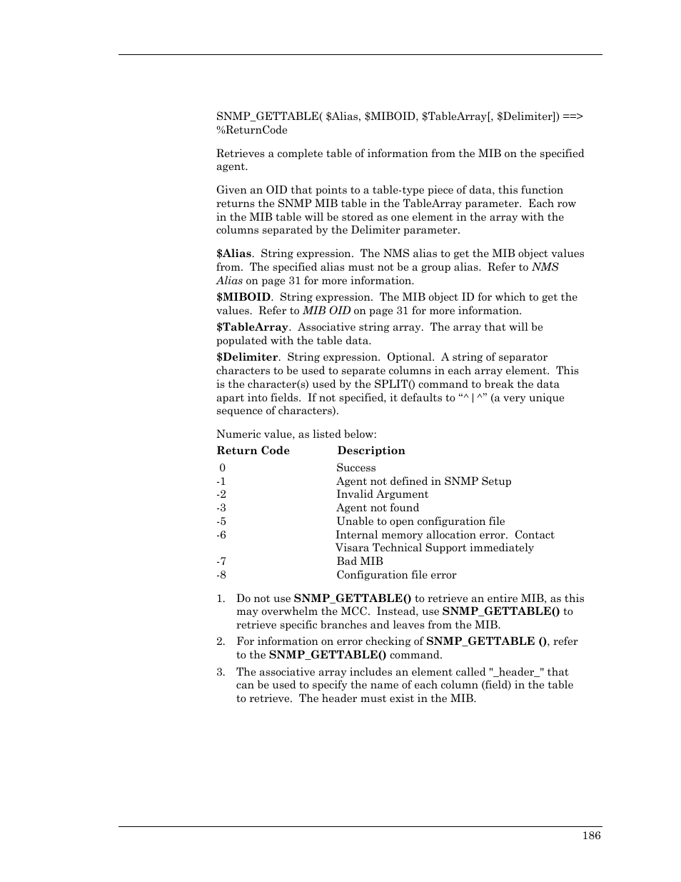 Snmp_gettable, Mp_gettable | Visara Master Console Center Scripting Guide User Manual | Page 186 / 262