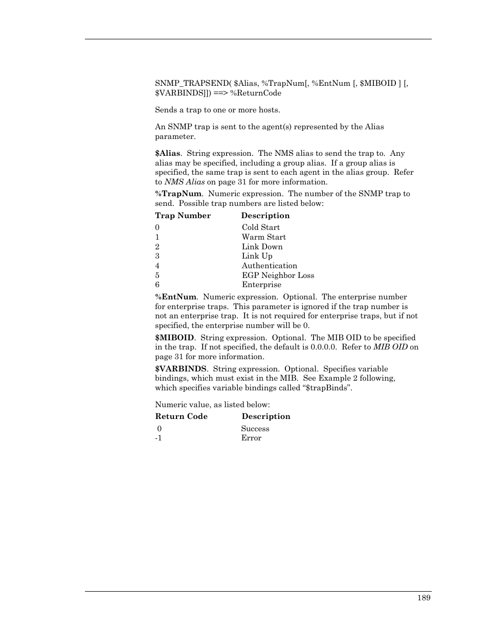 Snmp_trapsend, Trapsend, Rapsend | Visara Master Console Center Scripting Guide User Manual | Page 189 / 262