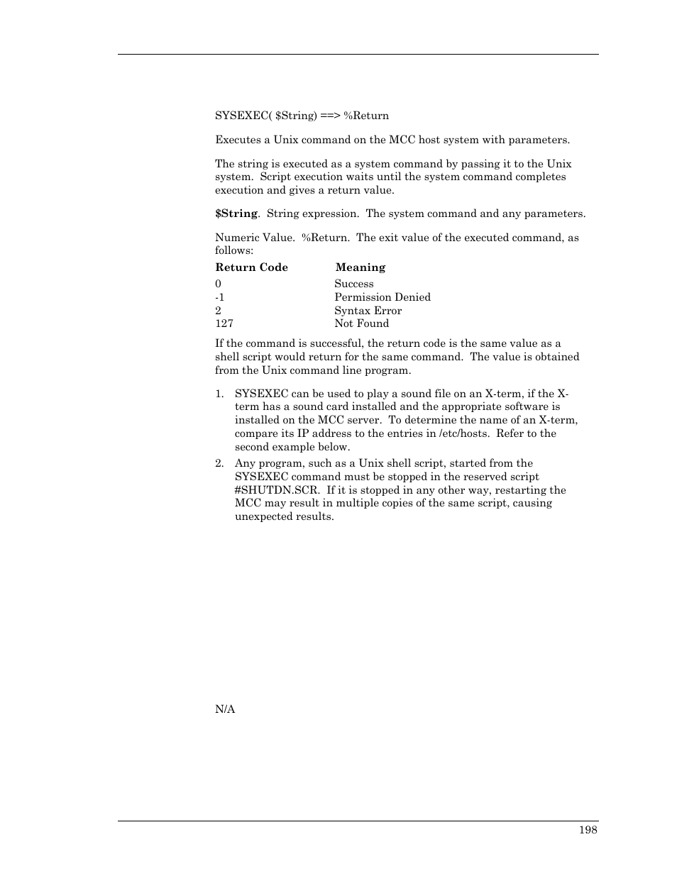 Sysexec | Visara Master Console Center Scripting Guide User Manual | Page 198 / 262