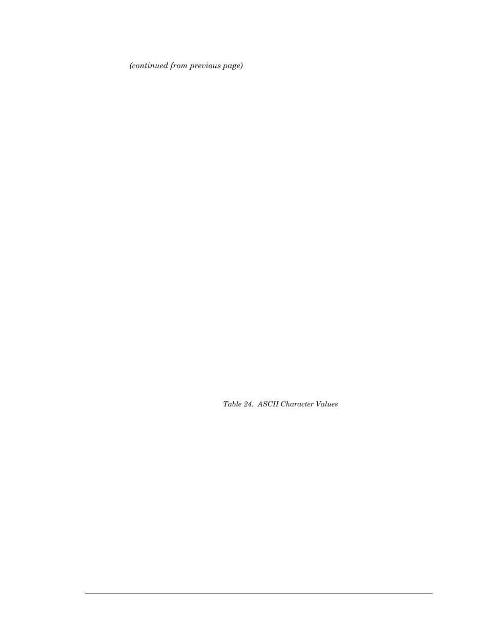 Table 24. ascii character values | Visara Master Console Center Scripting Guide User Manual | Page 232 / 262