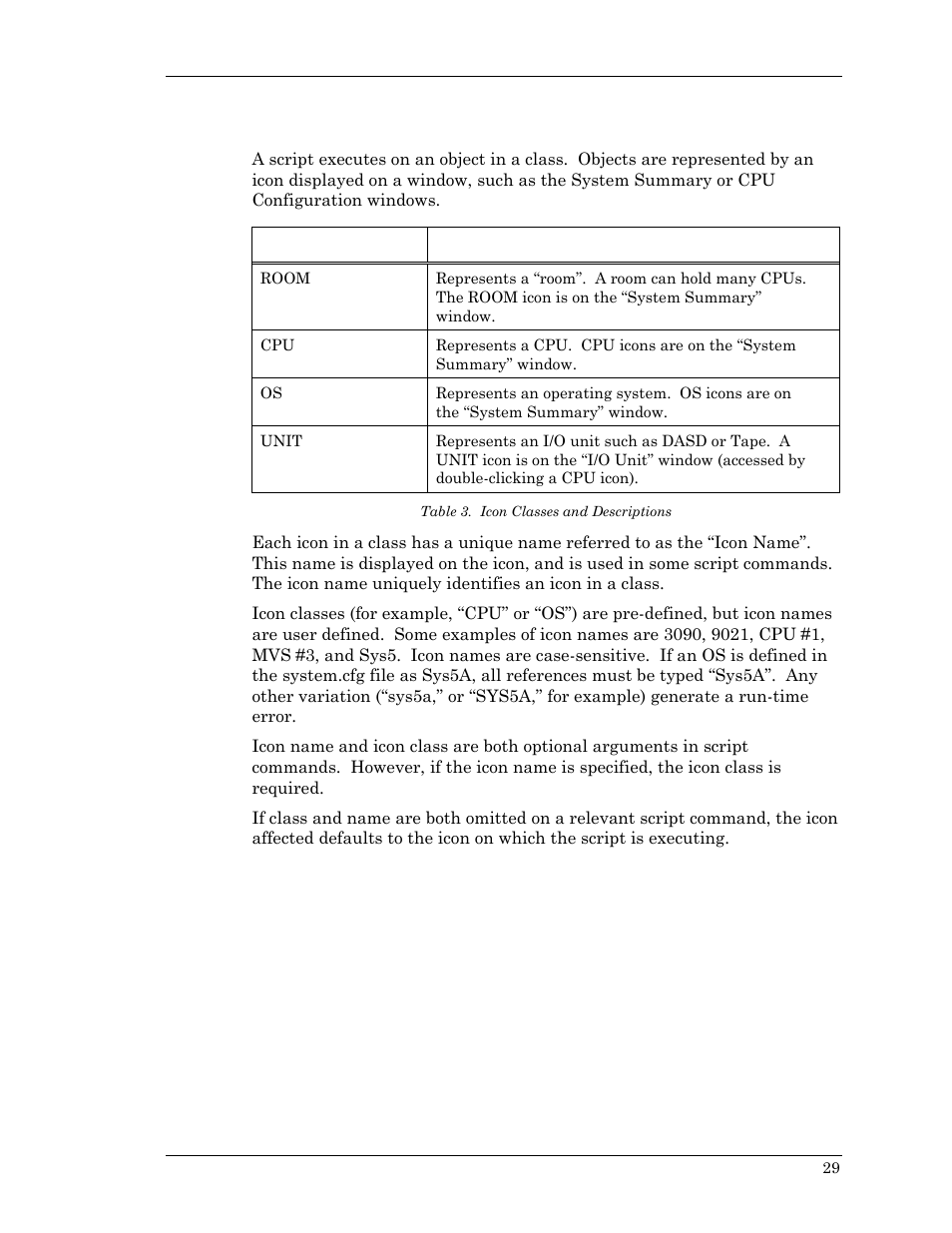 Icon class/icon name, Table 3. icon classes and descriptions | Visara Master Console Center Scripting Guide User Manual | Page 29 / 262