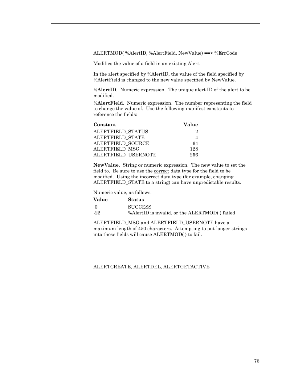 Alertmod | Visara Master Console Center Scripting Guide User Manual | Page 76 / 262