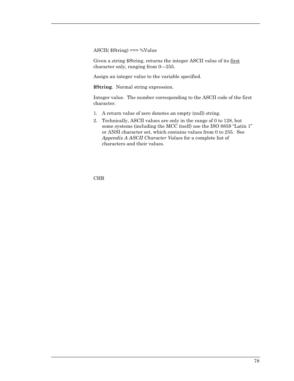 Ascii | Visara Master Console Center Scripting Guide User Manual | Page 78 / 262