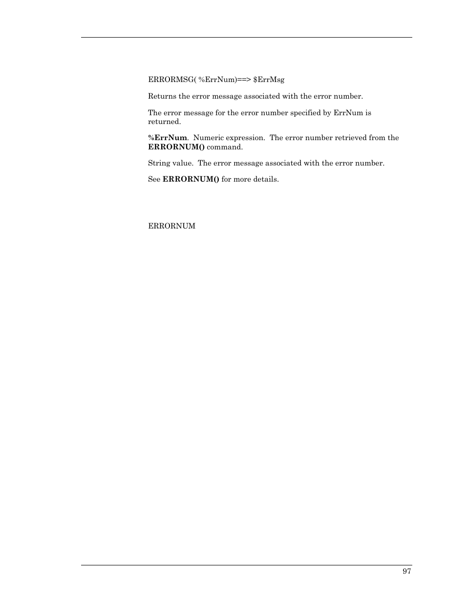 Errormsg | Visara Master Console Center Scripting Guide User Manual | Page 97 / 262