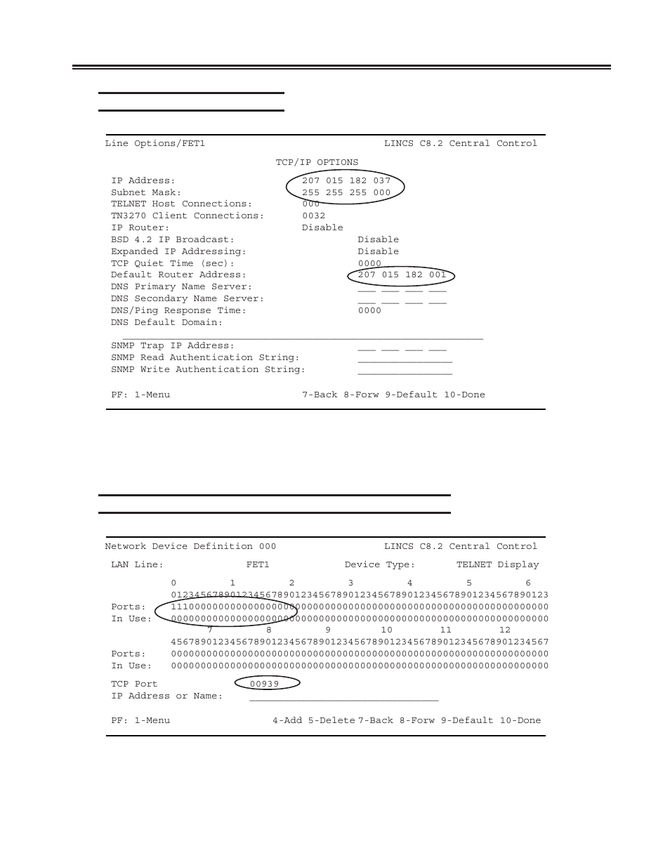 Line options - tcp/ip options, Tcp/ip options, Telnet client definition | Chapter 3. configuring the scon | Visara SCON-20L Installation User Manual | Page 29 / 100