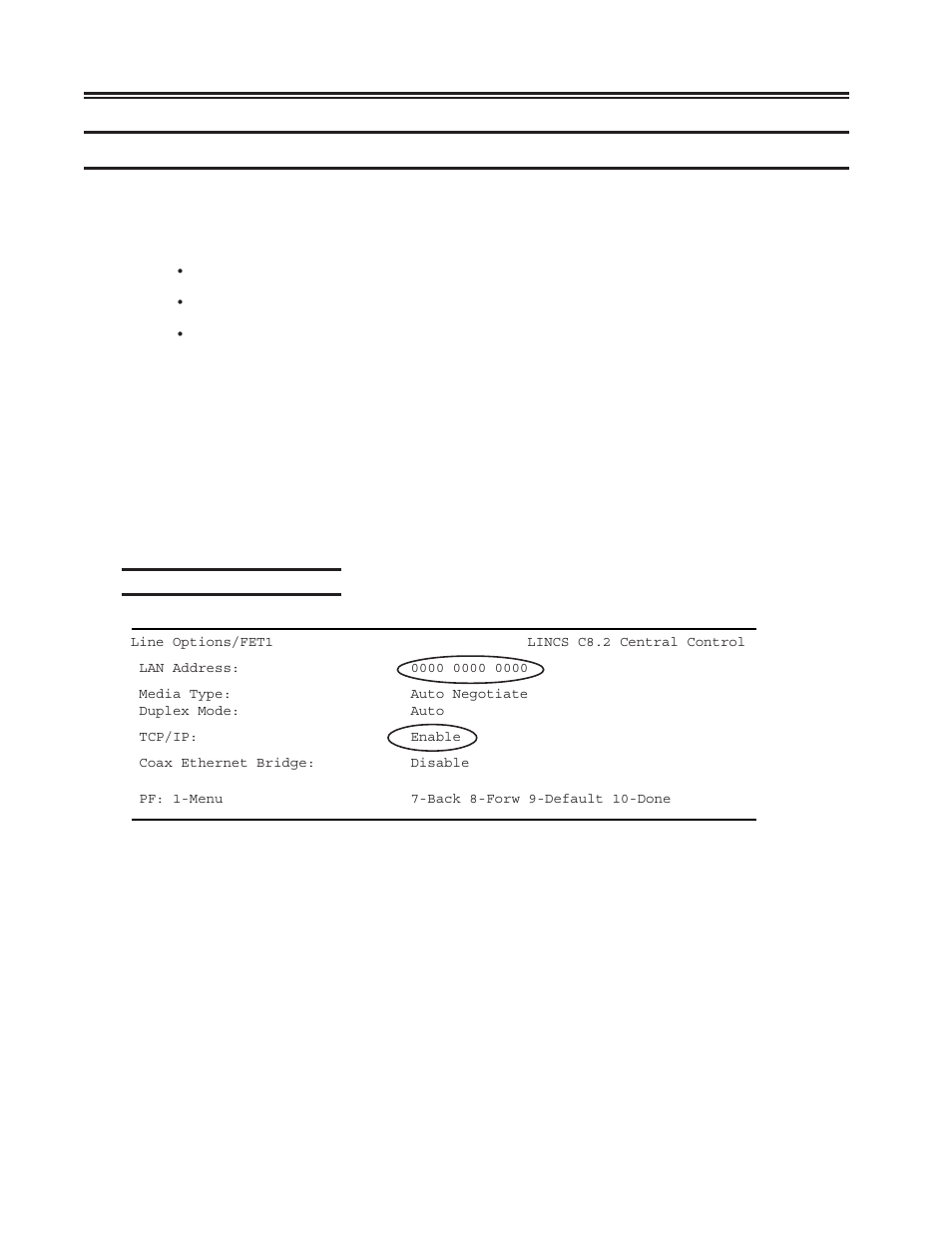 Line options panel - fet, For lan printers, Lan printers, configuring for | Configuring for, Configuring for lan printers | Visara SCON-20L Installation User Manual | Page 38 / 100