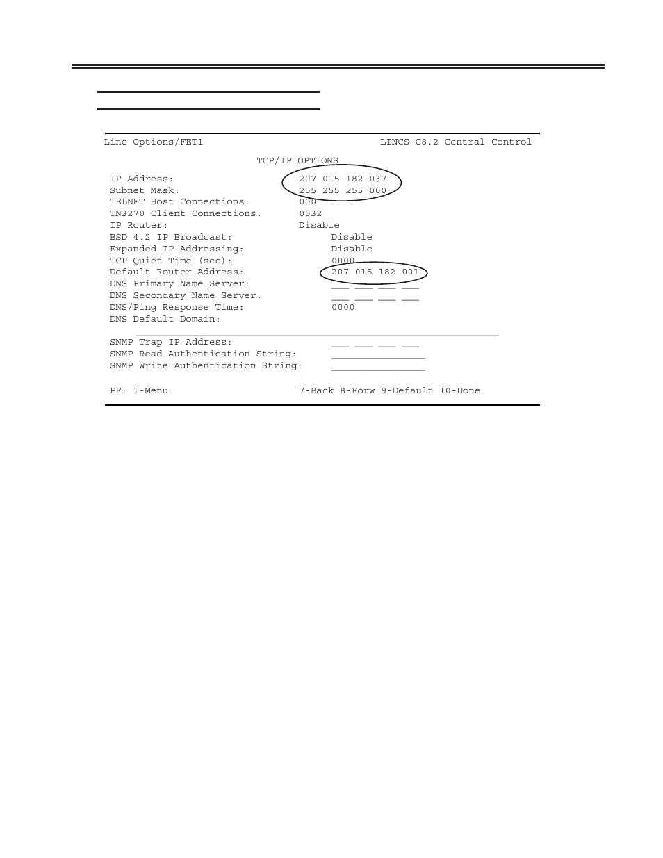 Line options - tcp/ip options panel, Tcp/ip options panel, Tcp/ip options panel -22 | Chapter 3. configuring the scon | Visara SCON-20L Installation User Manual | Page 39 / 100
