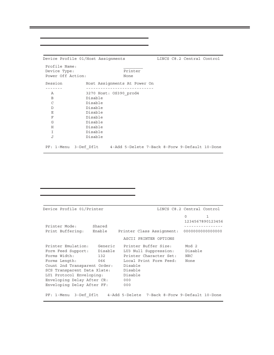 Device profile assignments panel - printer, Device profile - printer, second panel, Printer, second panel | Printer, Chapter 3. configuring the scon | Visara SCON-20L Installation User Manual | Page 43 / 100