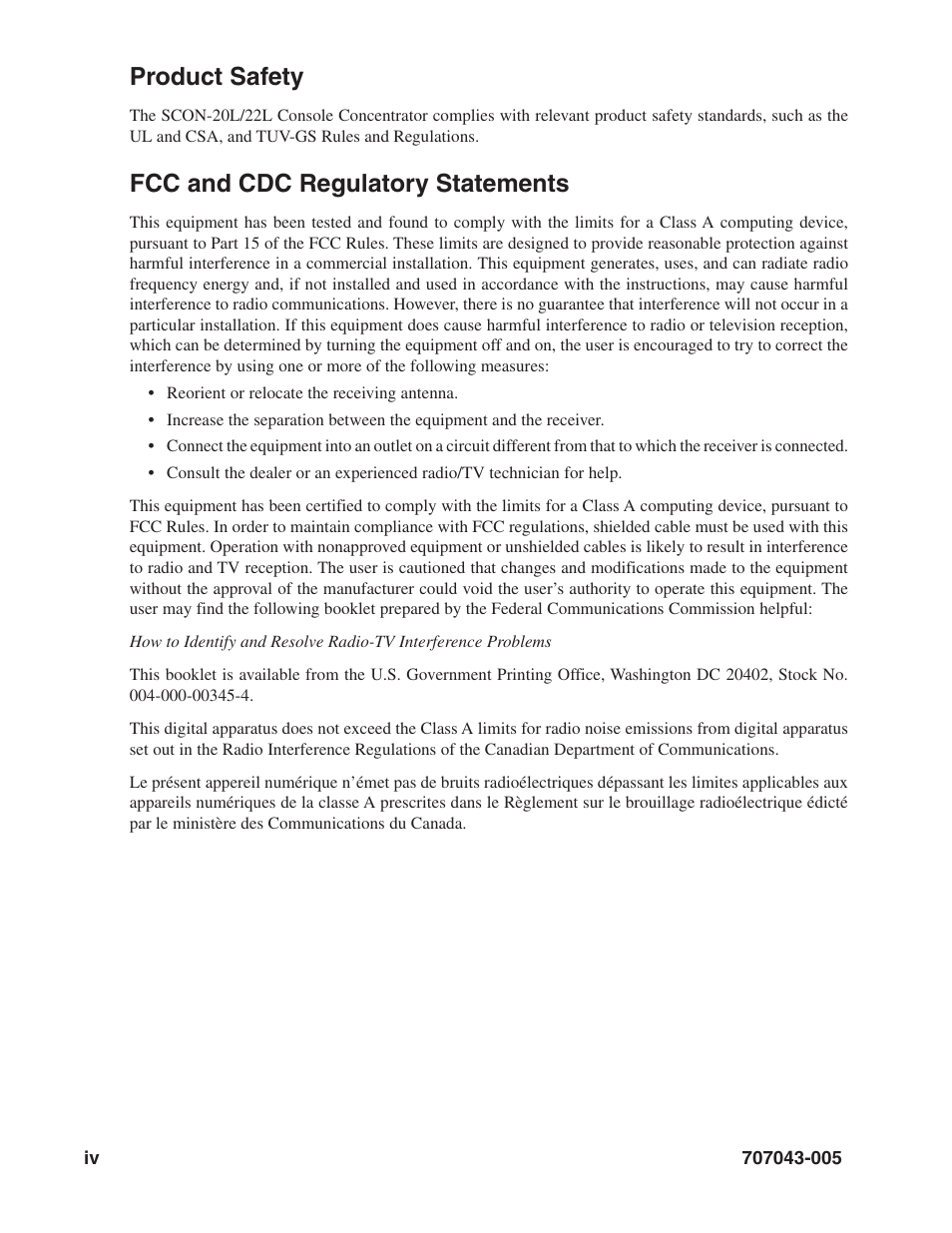 Product safety, Fcc and cdc regulatory statements | Visara SCON-20L Reference Manual User Manual | Page 4 / 44