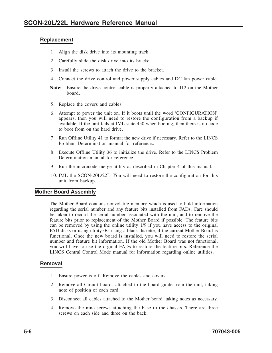 Mother board assembly, Mother board assembly -6, Scon-20l/22l hardware reference manual | Visara SCON-20L Reference Manual User Manual | Page 40 / 44