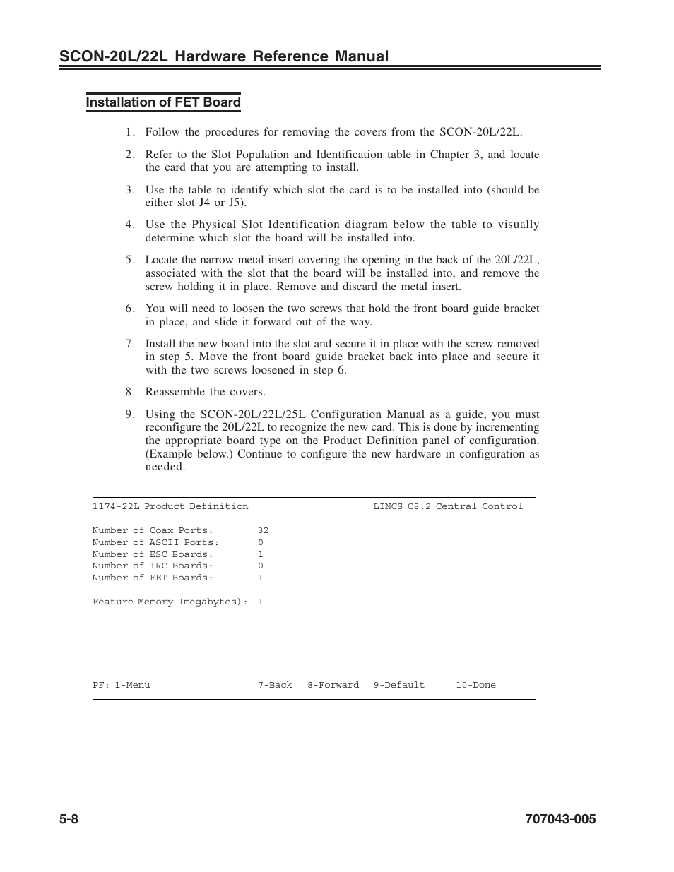 Installation of fet board, Fet board installation, Fet board | Installation of fet board -8, Scon-20l/22l hardware reference manual | Visara SCON-20L Reference Manual User Manual | Page 42 / 44