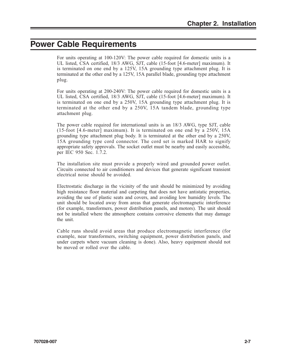 Power cable requirements, Power cable requirements -7 | Visara SCON-25L Reference Manual User Manual | Page 17 / 52
