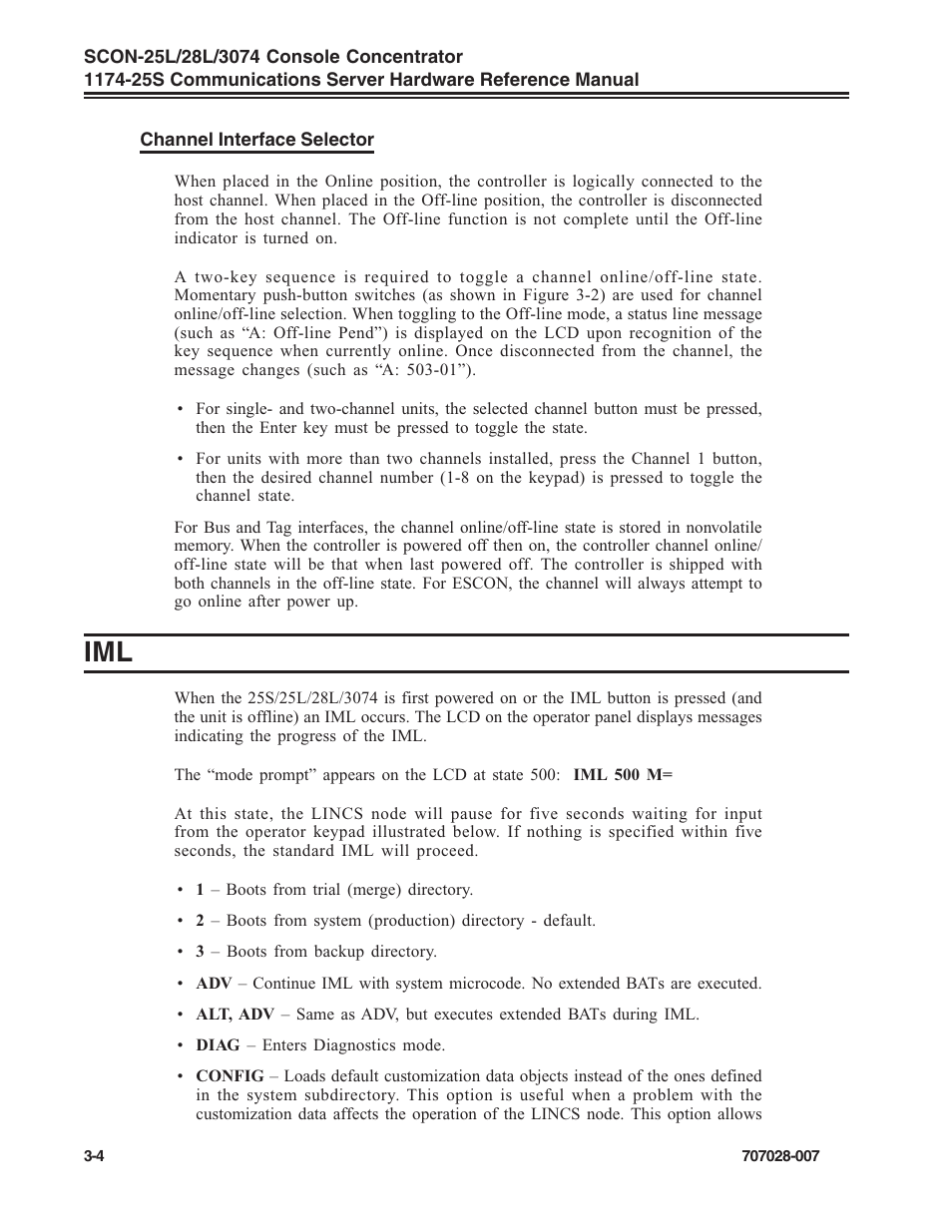 Channel interface selector, Iml -4 | Visara SCON-25L Reference Manual User Manual | Page 36 / 52