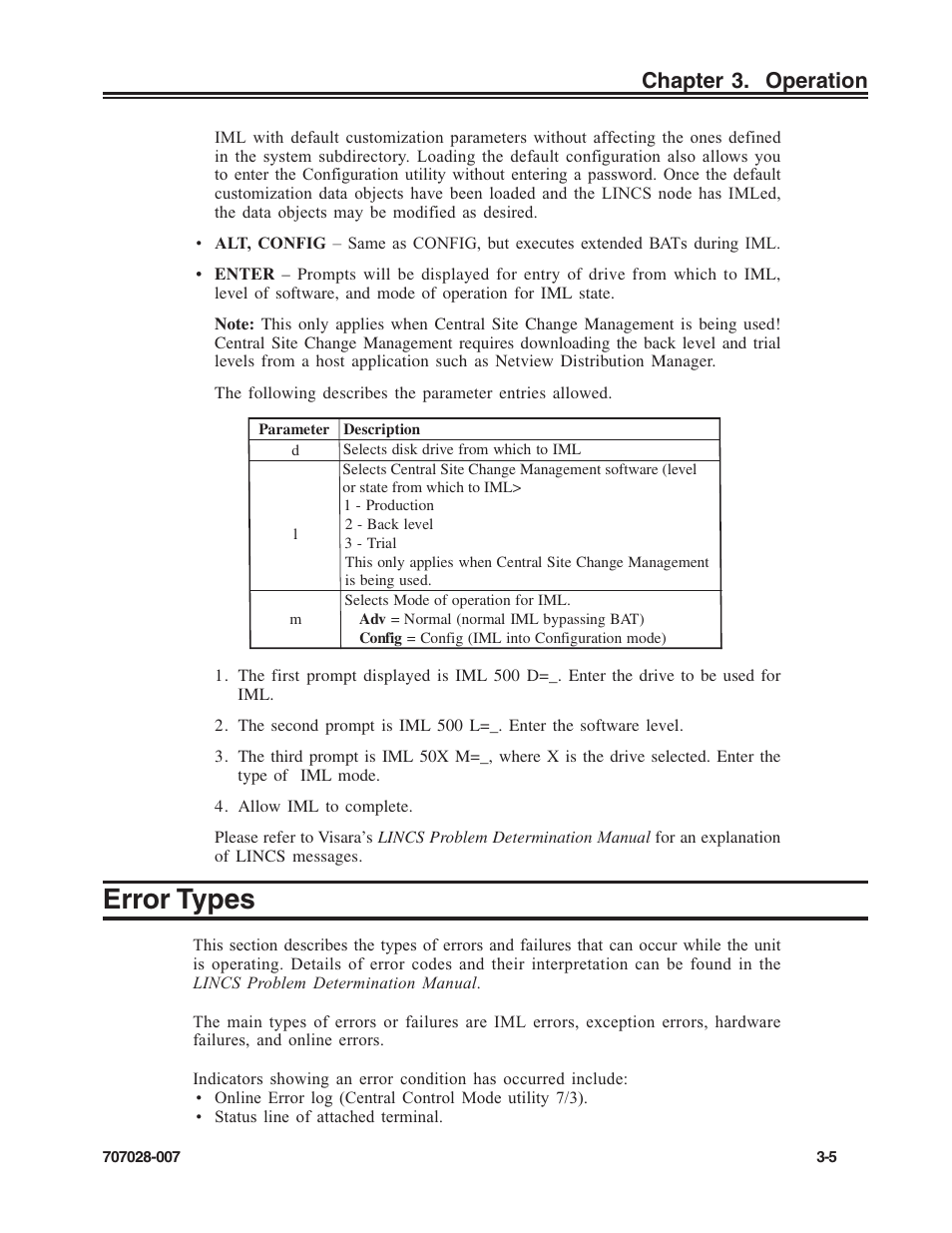 Error types, Error types -5, Chapter 3. operation | Visara SCON-25L Reference Manual User Manual | Page 37 / 52