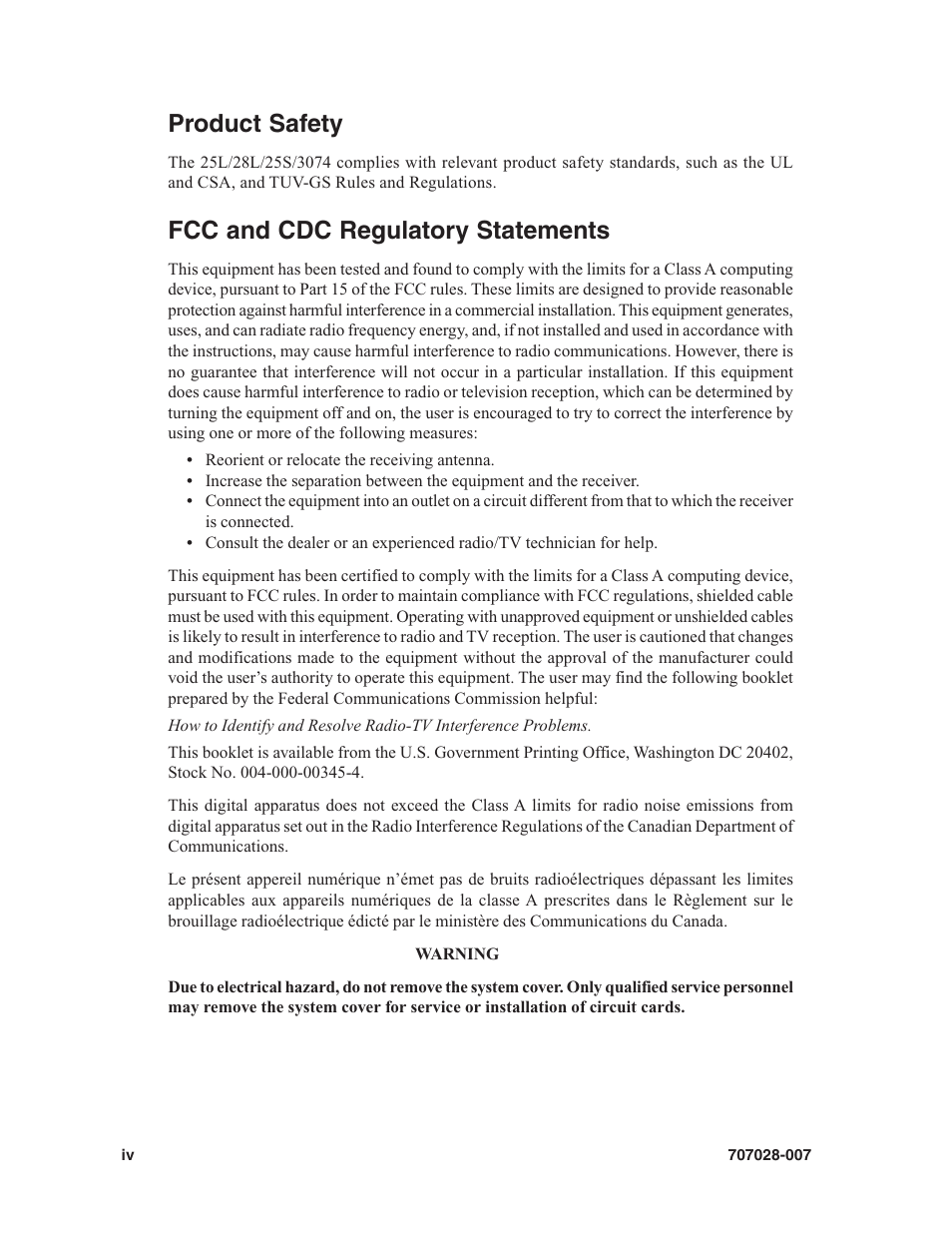 Product safety, Fcc and cdc regulatory statements | Visara SCON-25L Reference Manual User Manual | Page 4 / 52