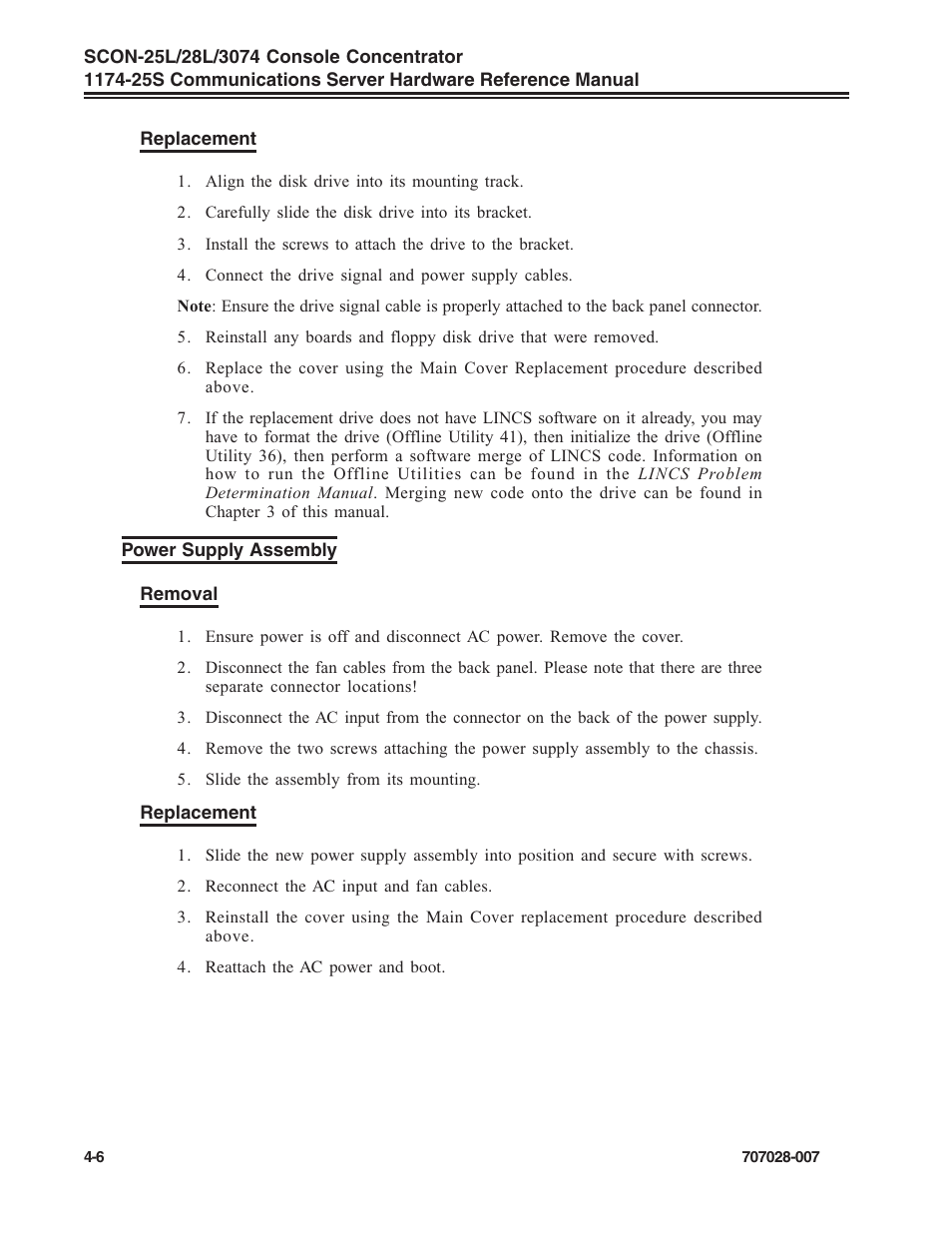 Power supply assembly, Power supply assembly removal, Power supply assembly -6 | Visara SCON-25L Reference Manual User Manual | Page 48 / 52