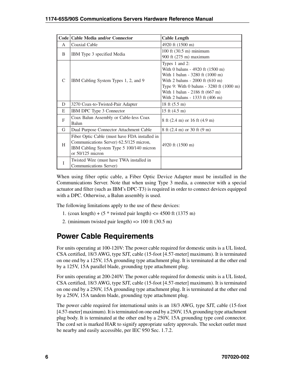 Power cable requirements | Visara 1174-65S User Manual | Page 12 / 42