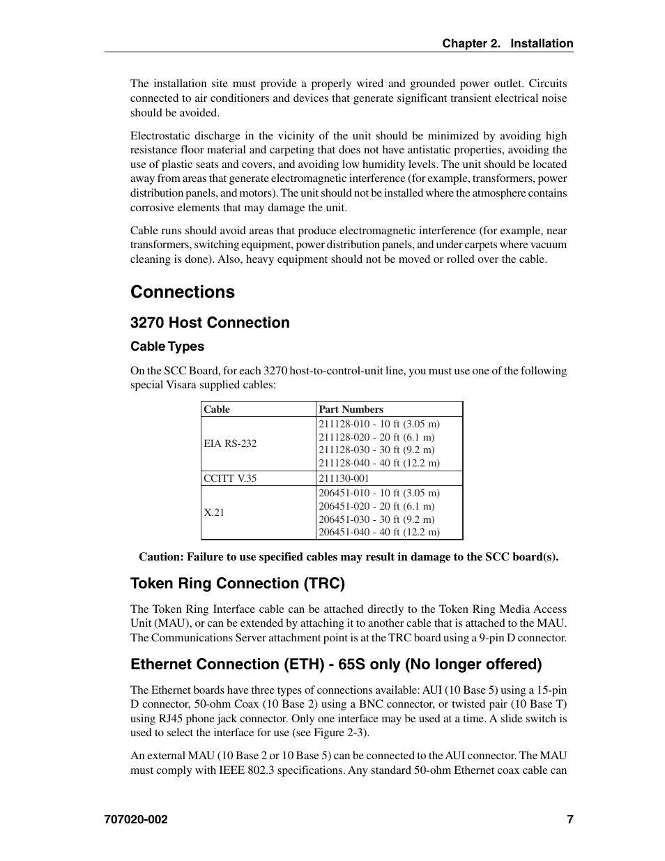 Connections, 3270 host connection, Token ring connection (trc) | Ethernet connection (eth) - 65s only | Visara 1174-65S User Manual | Page 13 / 42