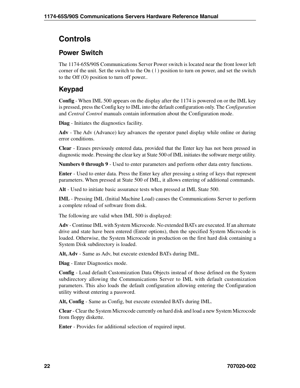 Controls, Power switch, Keypad | Power switch keypad | Visara 1174-65S User Manual | Page 28 / 42