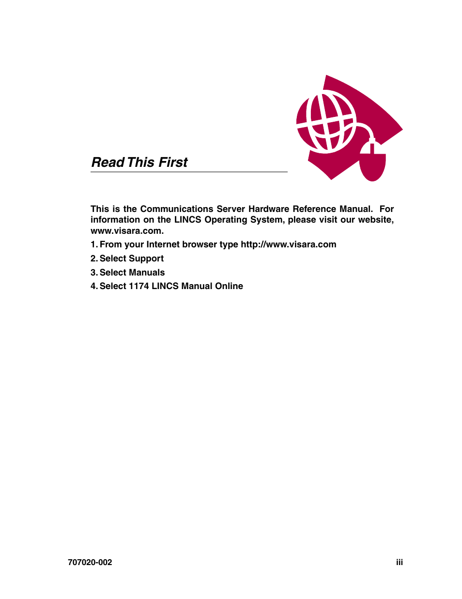 Read this first | Visara 1174-65S User Manual | Page 3 / 42