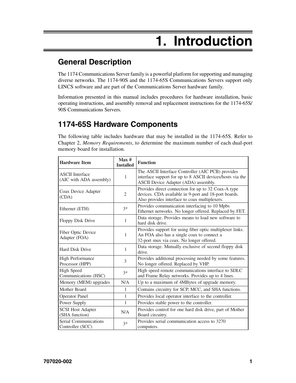 Introduction, General description, 1174-65s hardware components | General description 1174-65s hardware components | Visara 1174-65S User Manual | Page 7 / 42
