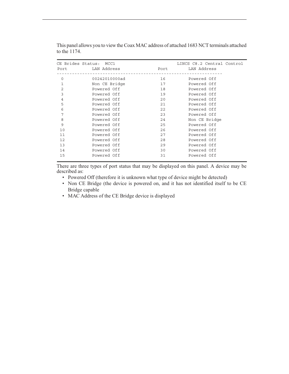 Ce bridge status | Visara LINCS Central Control User Manual | Page 102 / 180