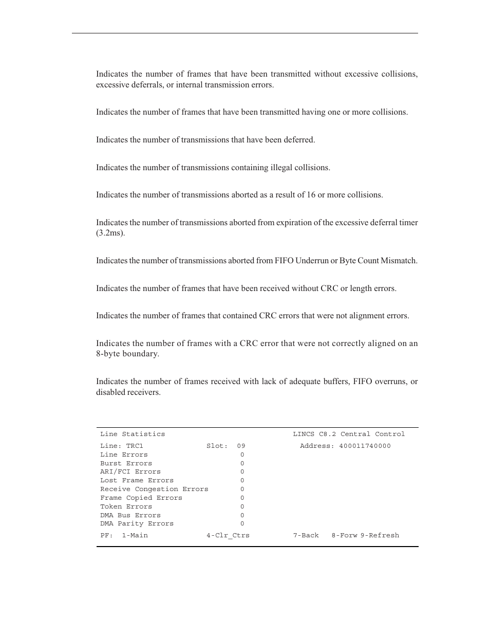 Line statistics trc | Visara LINCS Central Control User Manual | Page 109 / 180