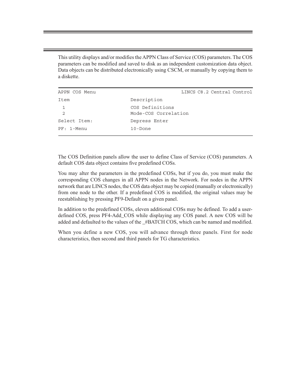 Appn cos menu, Appn cos definitions | Visara LINCS Central Control User Manual | Page 11 / 180