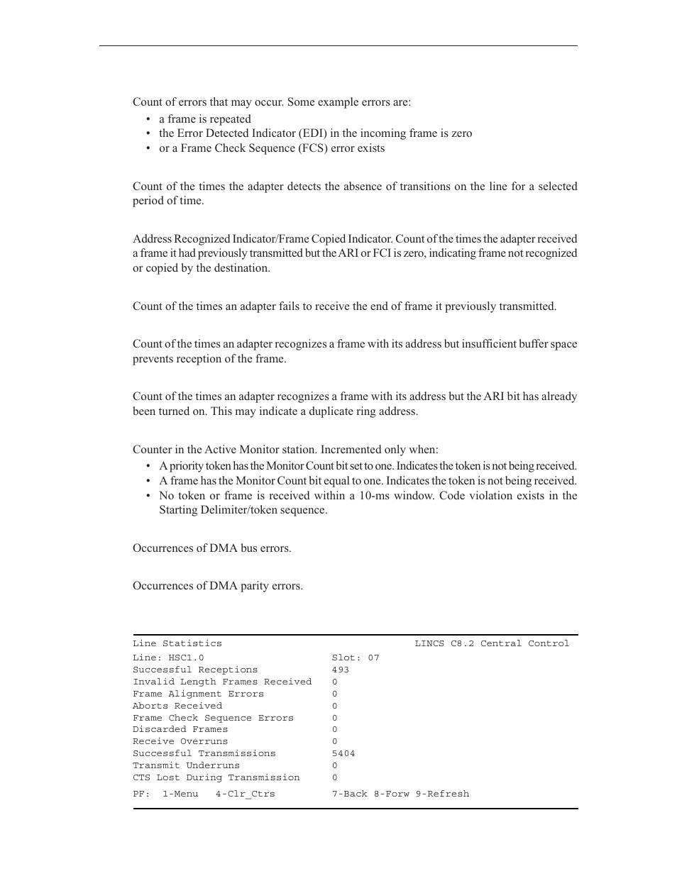 Line statistics hsc | Visara LINCS Central Control User Manual | Page 110 / 180