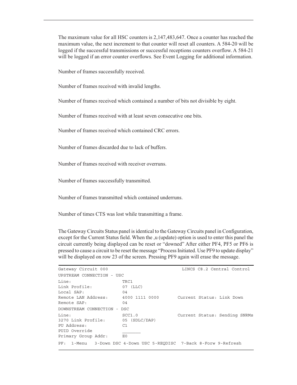 Gateway circuit status panel | Visara LINCS Central Control User Manual | Page 111 / 180