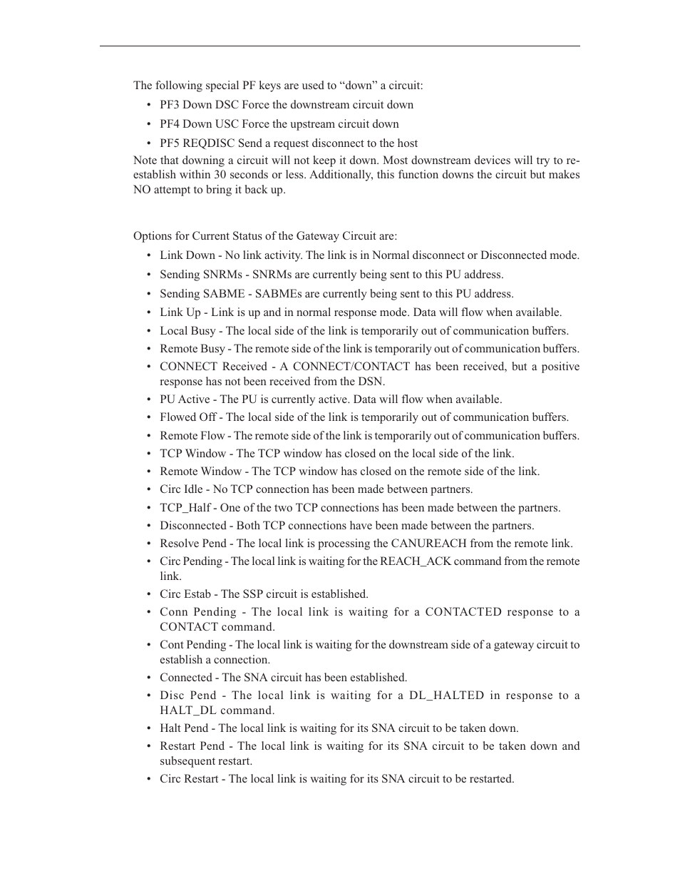 Current status of gateway circuits | Visara LINCS Central Control User Manual | Page 112 / 180