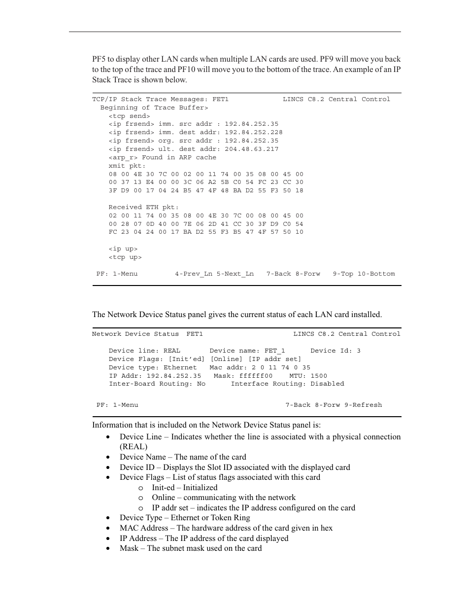 Network device status | Visara LINCS Central Control User Manual | Page 120 / 180