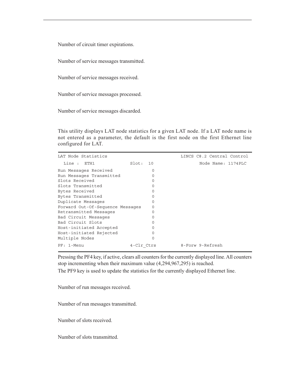 Lat node statistics | Visara LINCS Central Control User Manual | Page 127 / 180