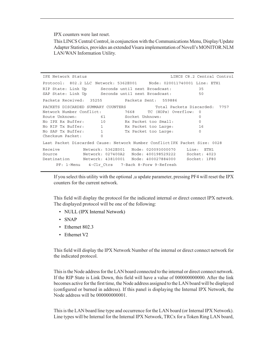 Ipx network status example | Visara LINCS Central Control User Manual | Page 129 / 180