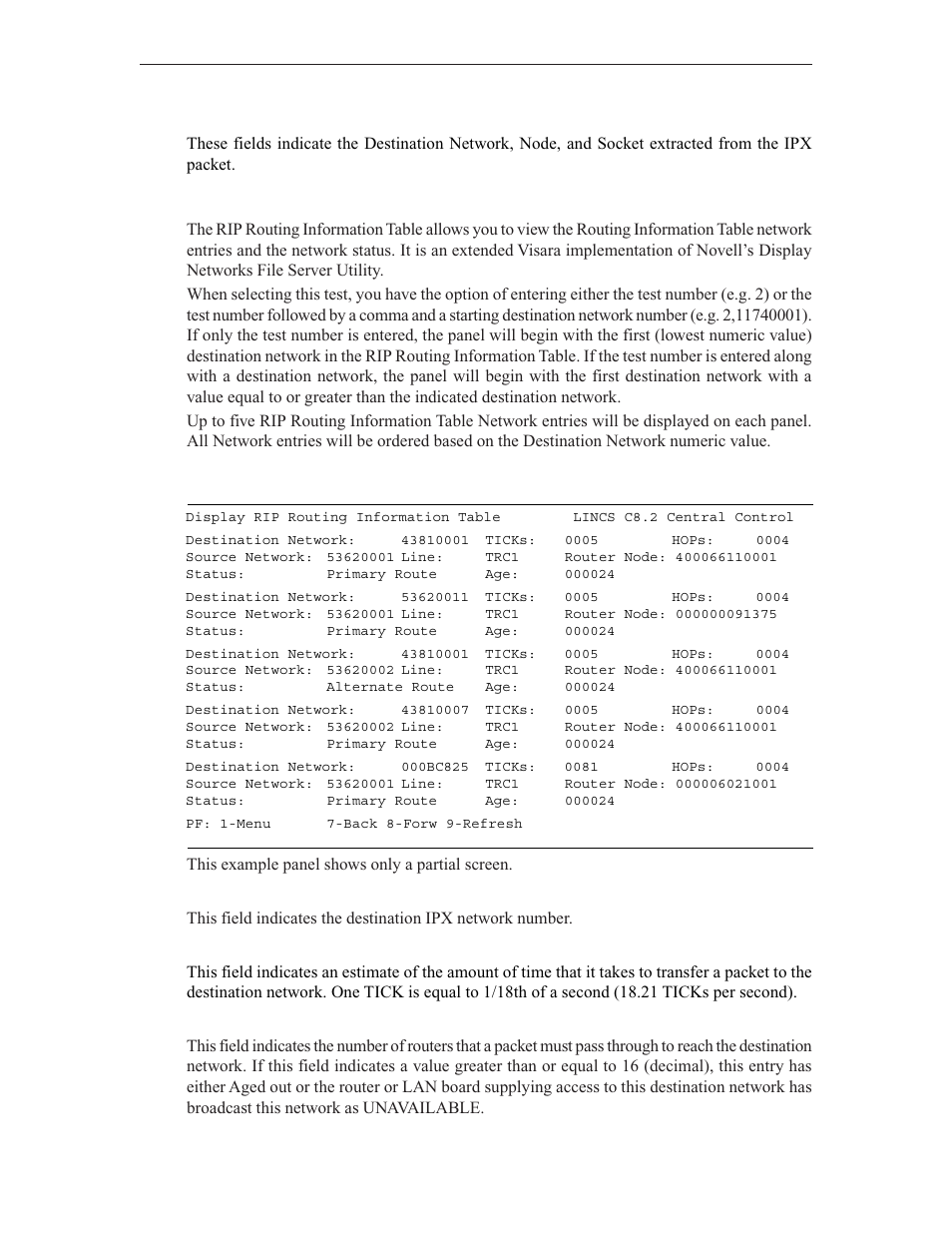 Display rip routing information | Visara LINCS Central Control User Manual | Page 132 / 180