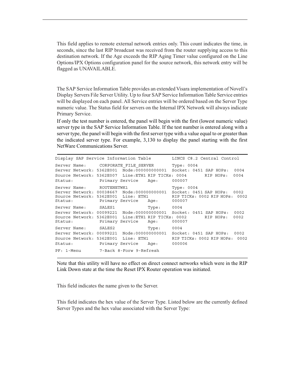 Sap service information | Visara LINCS Central Control User Manual | Page 134 / 180