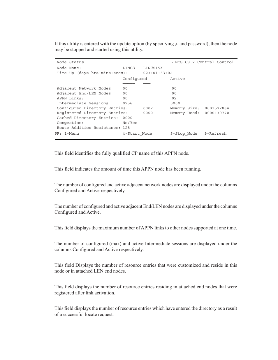 Appn node status | Visara LINCS Central Control User Manual | Page 139 / 180