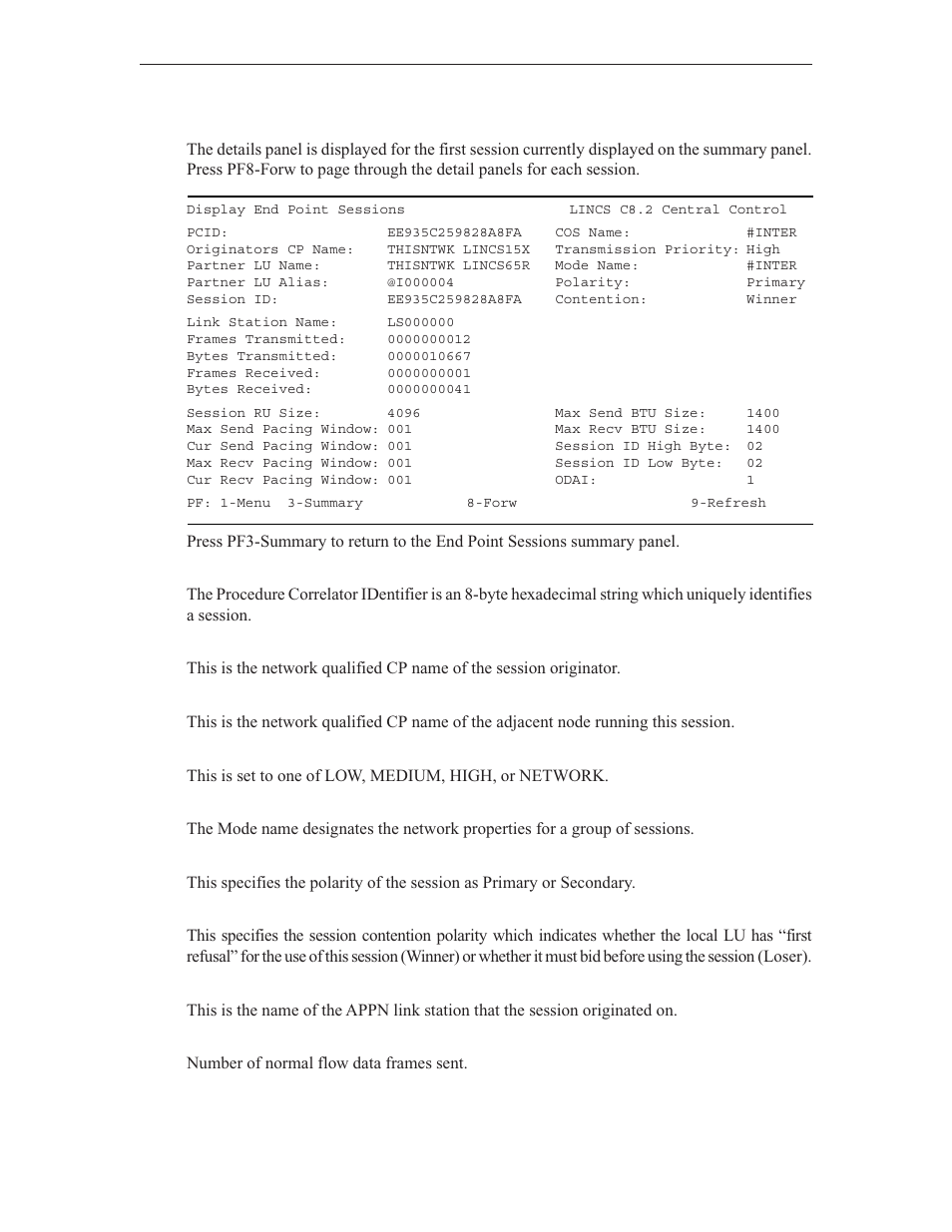 End point session details | Visara LINCS Central Control User Manual | Page 145 / 180