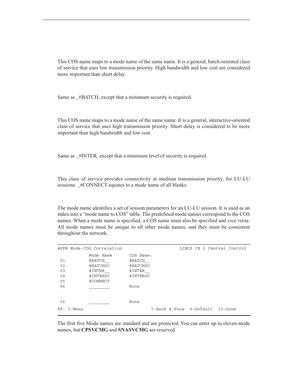 Five predefined appn coss #batch, Batchsc, Inter | Intersc, Connect, Appn mode-cos correlation | Visara LINCS Central Control User Manual | Page 15 / 180