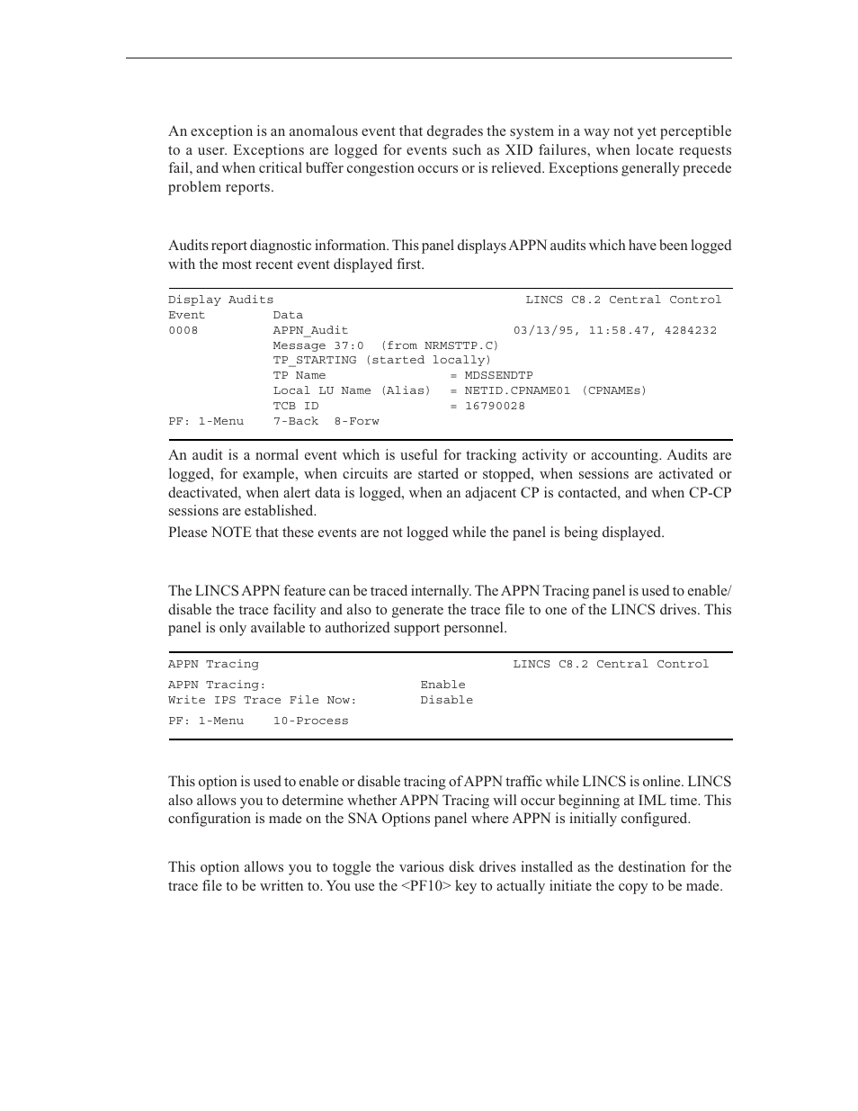 Display audits, Appn tracing | Visara LINCS Central Control User Manual | Page 152 / 180