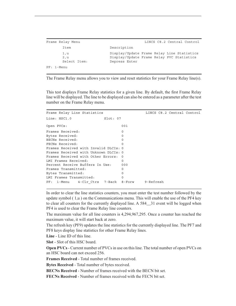 Frame relay menu | Visara LINCS Central Control User Manual | Page 154 / 180