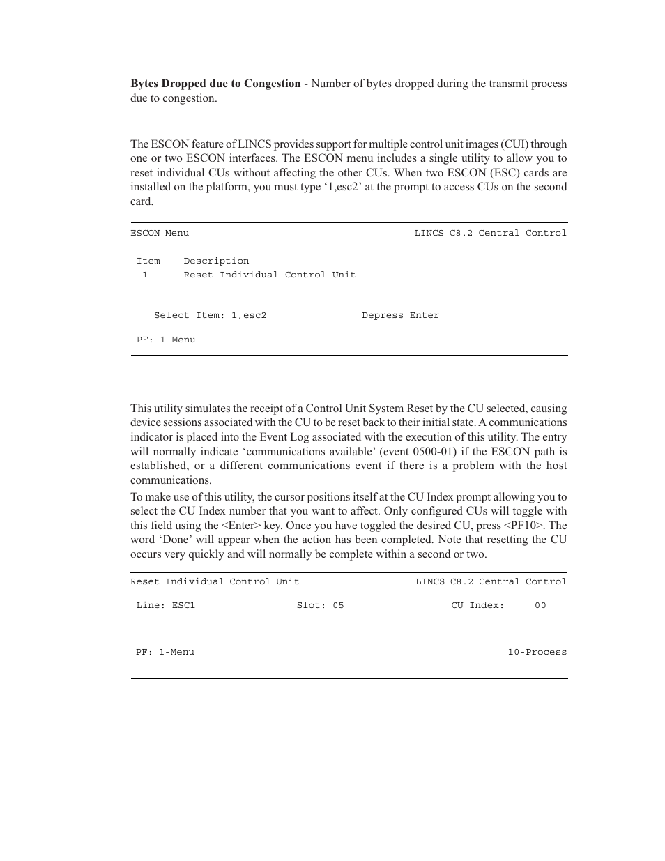 Escon menu, Reset individual control unit | Visara LINCS Central Control User Manual | Page 156 / 180