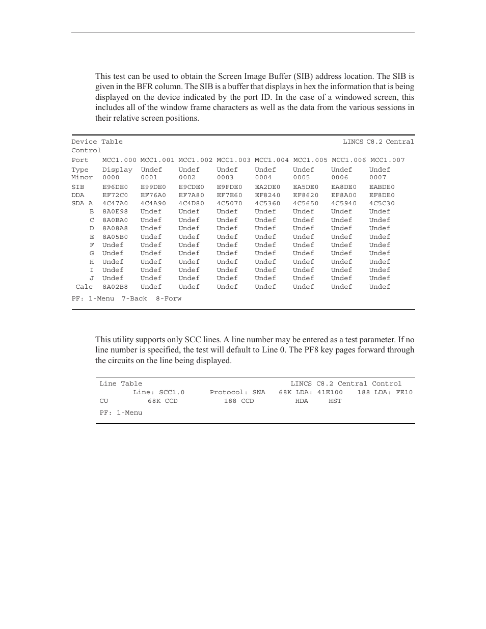 Device table, Line table | Visara LINCS Central Control User Manual | Page 159 / 180