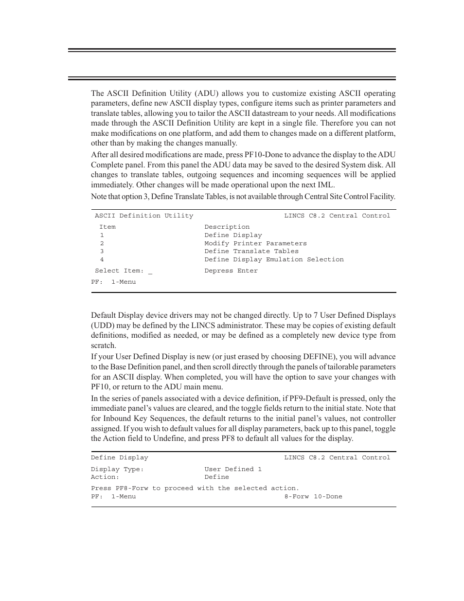 Ascii definition utility, Ascii definition utility 1 | Visara LINCS Central Control User Manual | Page 27 / 180