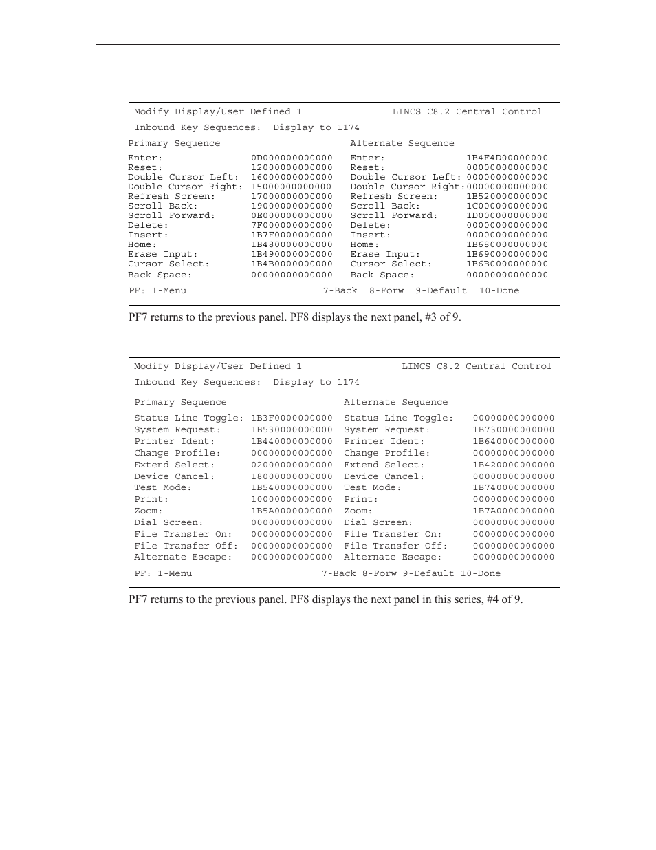 Inbound key sequences #2, Inbound key sequences #3 | Visara LINCS Central Control User Manual | Page 33 / 180