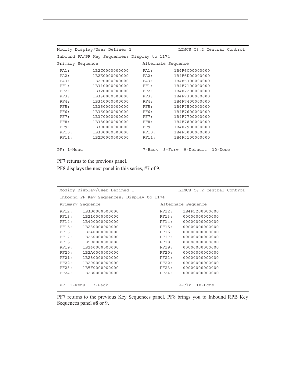 Inbound key sequences #6, Inbound key sequences #7 | Visara LINCS Central Control User Manual | Page 35 / 180