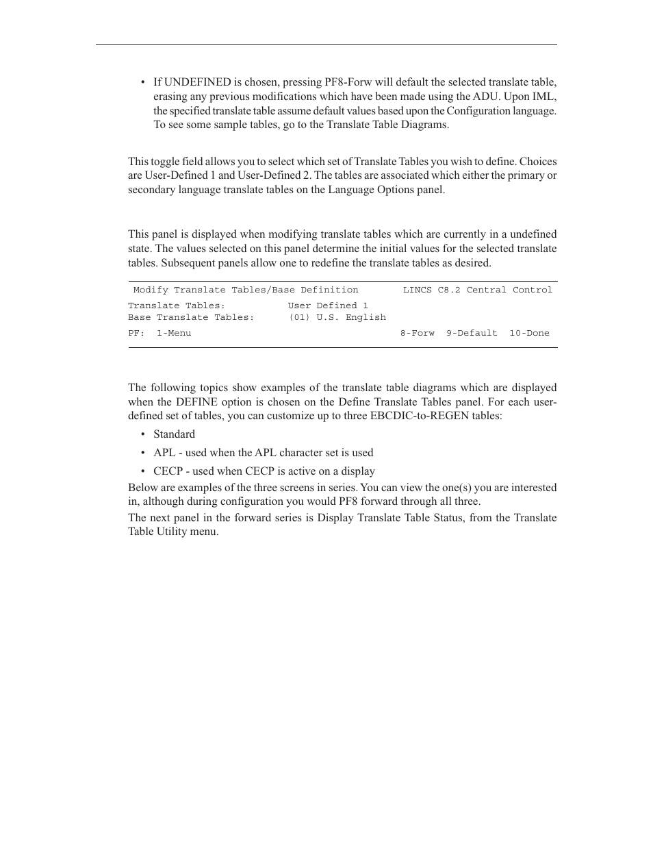 Modify ttu/base definition, Translate table diagrams (ttu) | Visara LINCS Central Control User Manual | Page 48 / 180