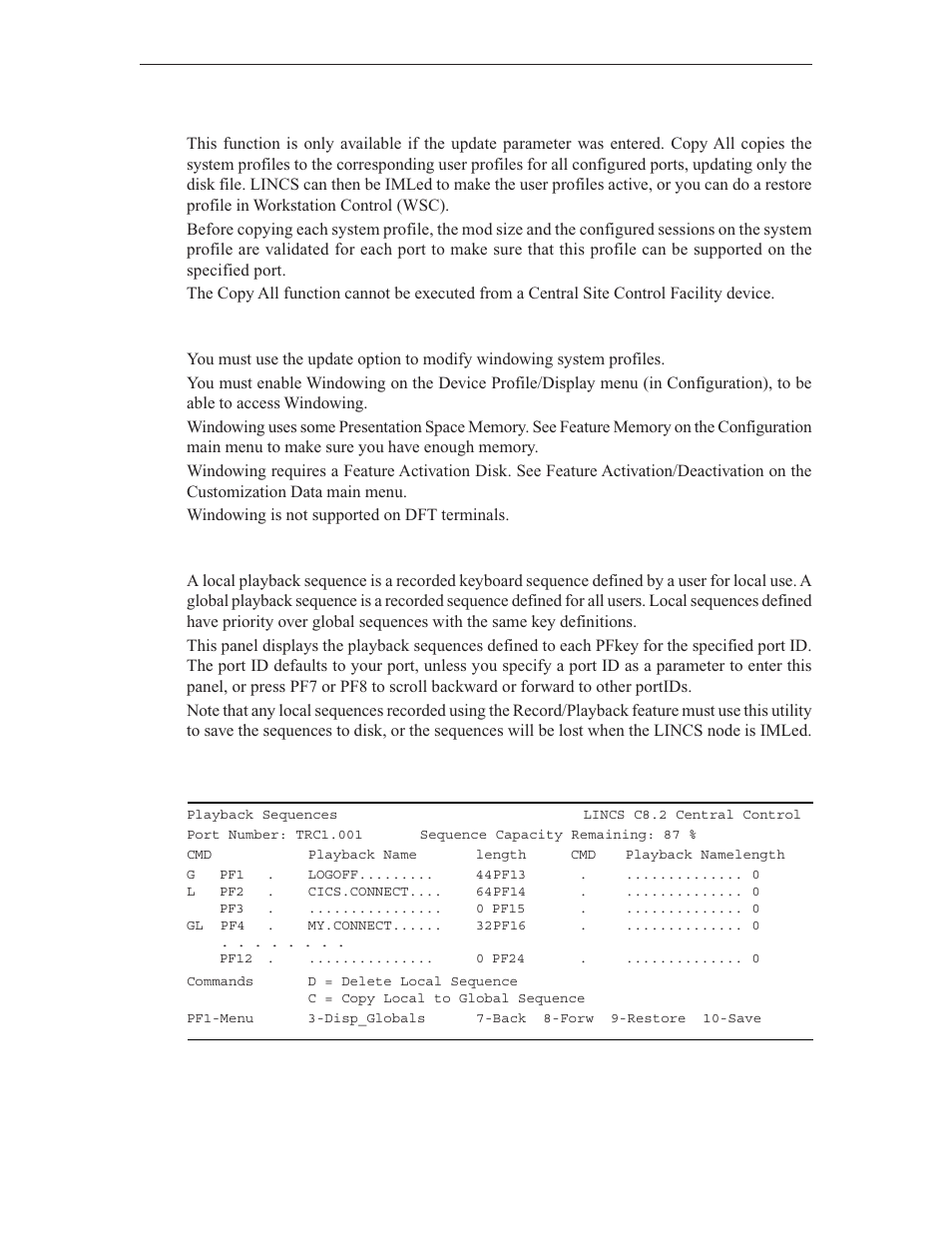 Windowing requirements, Playback sequences, Local playback sequences | Visara LINCS Central Control User Manual | Page 55 / 180