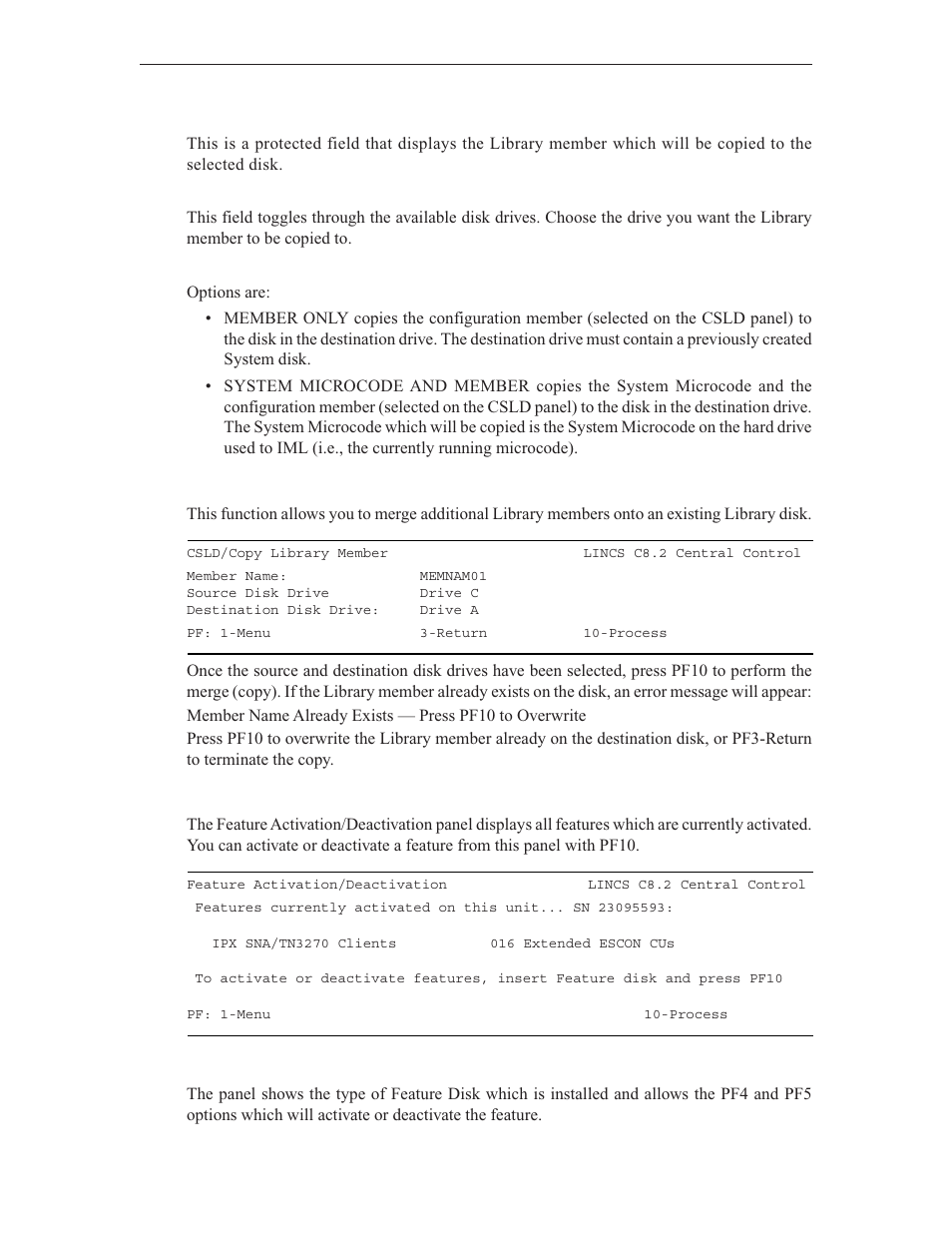 Copy library member, Feature activation/deactivation, Fad update | Visara LINCS Central Control User Manual | Page 63 / 180