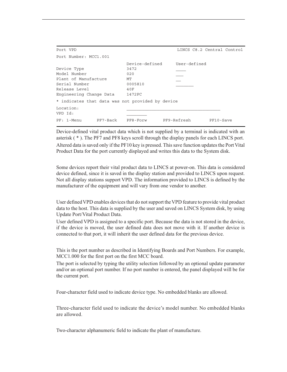 Port vpd | Visara LINCS Central Control User Manual | Page 81 / 180